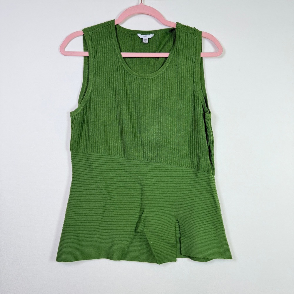 GUESS Green Mixed Rib‎ Knit Sleeveless Side Slit Top XL